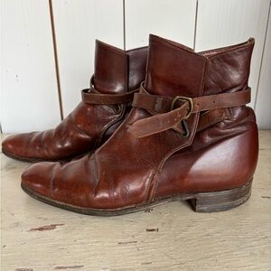 Women’s Brown Leather Riding Boots with Buckle Strap